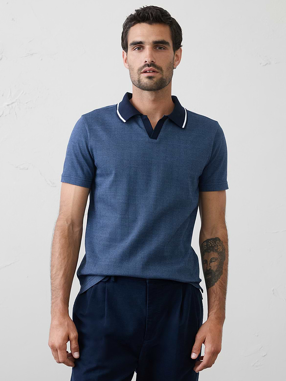 Slim-Fit Luxe Touch Johnny-Collar Polo