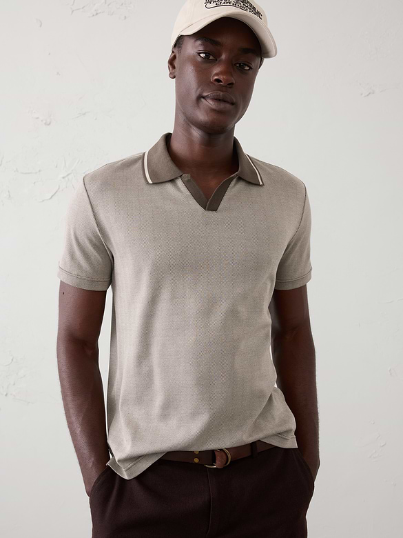 Slim-Fit Luxe Touch Johnny-Collar Polo