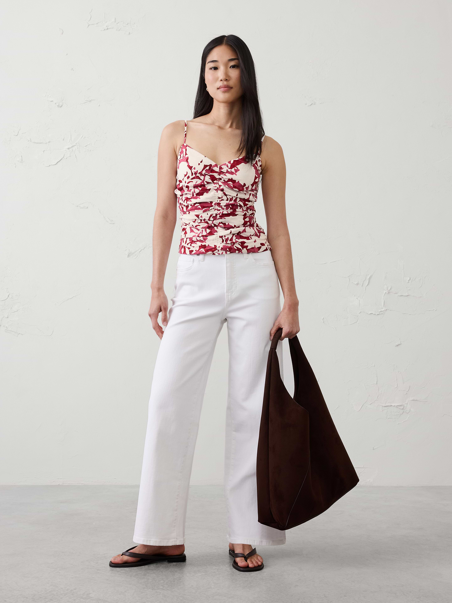 Image number 1 showing, Linen-Blend Strappy Ruched Top