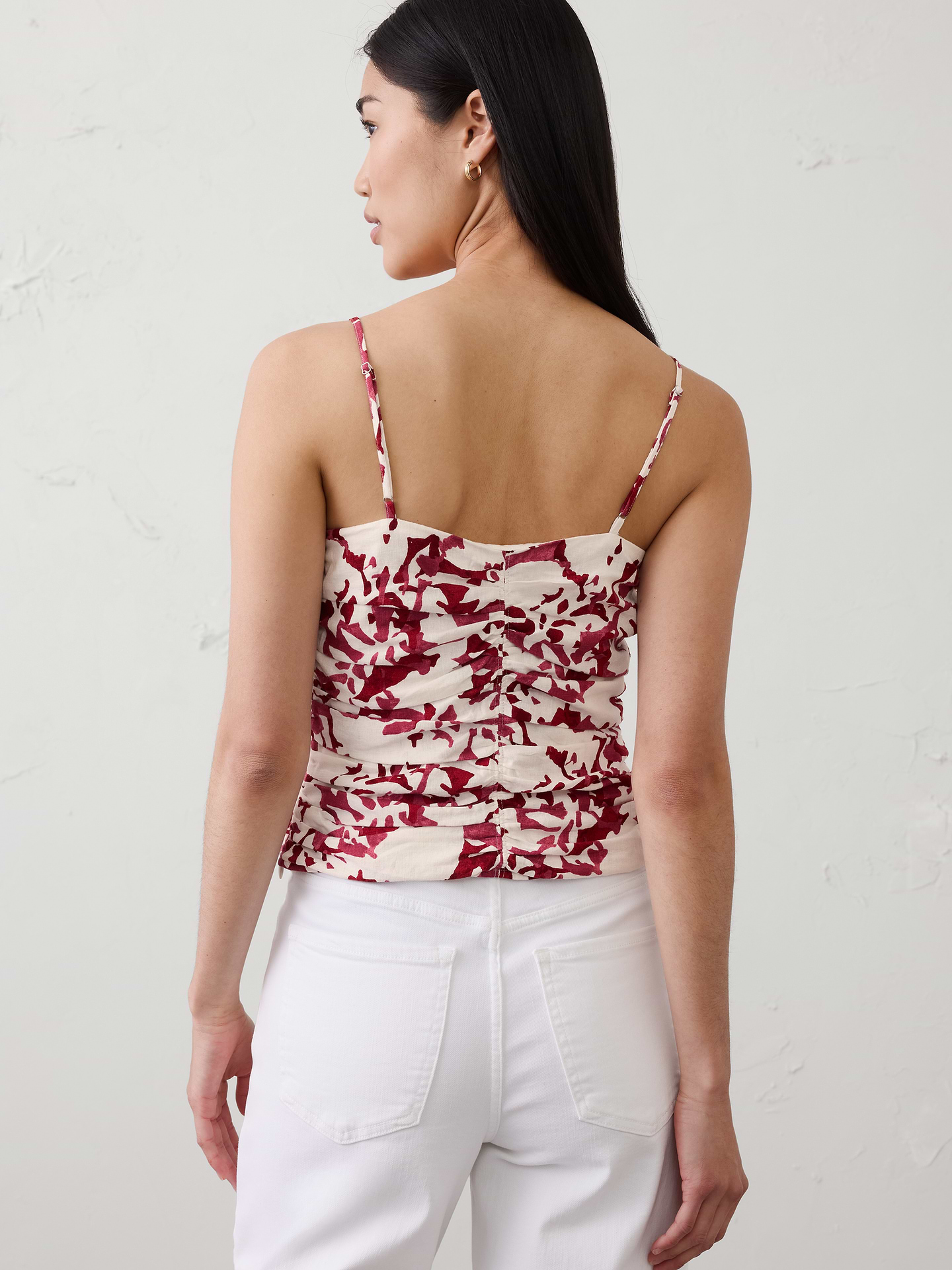 Image number 2 showing, Linen-Blend Strappy Ruched Top