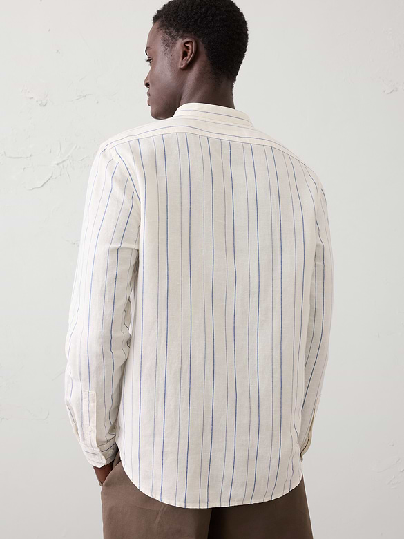 Slim-Fit Linen-Blend Banded-Collar Shirt