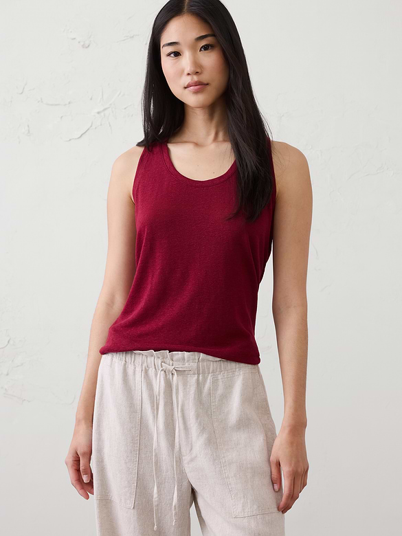 Linen-Blend Scoop-Neck Tank
