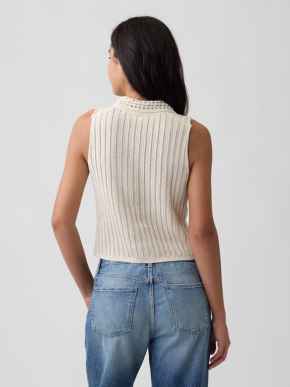 Sleeveless Crochet Collared Top