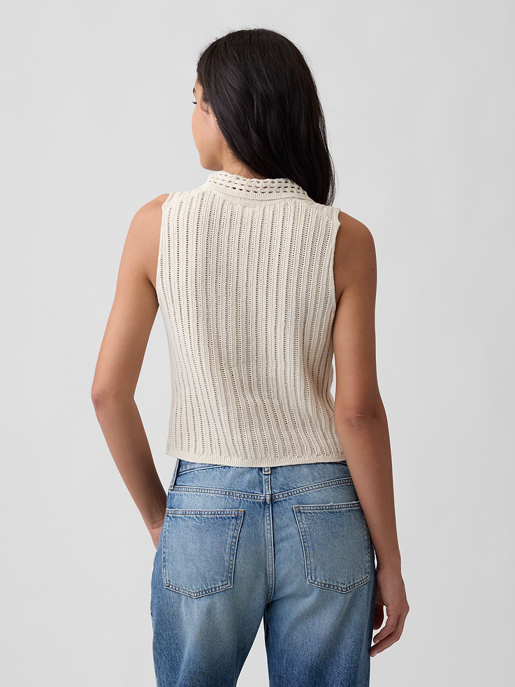 Image number 2 showing, Sleeveless Crochet Collared Top