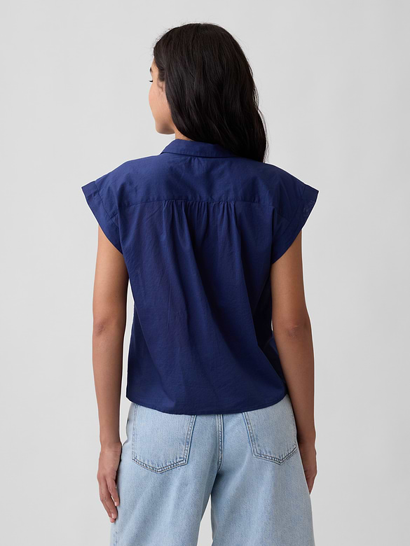 Collared Cap-Sleeve Shirt