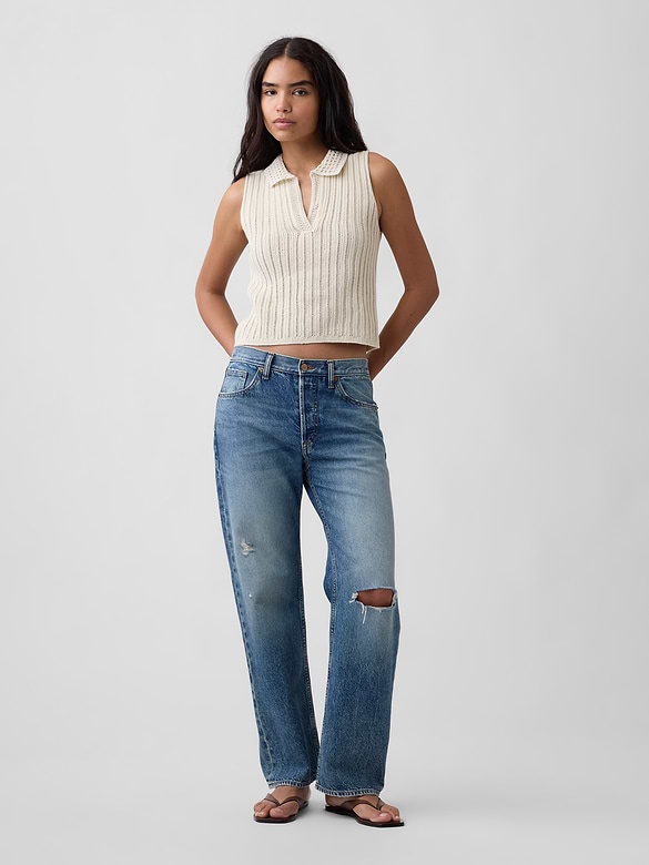 Sleeveless Crochet Collared Top