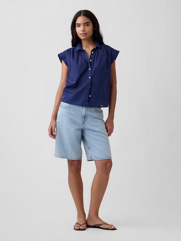 Collared Cap-Sleeve Shirt