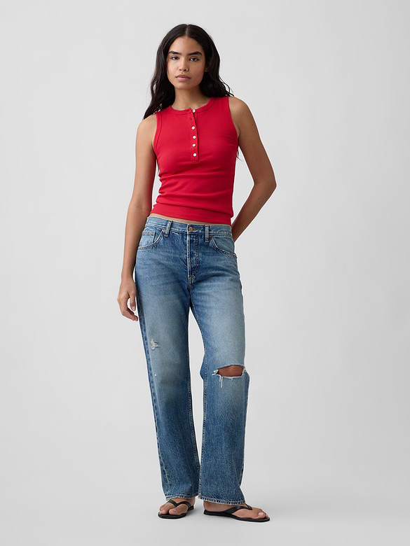 Ribbed Henley Tank Top