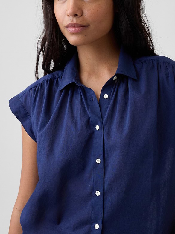 Collared Cap-Sleeve Shirt