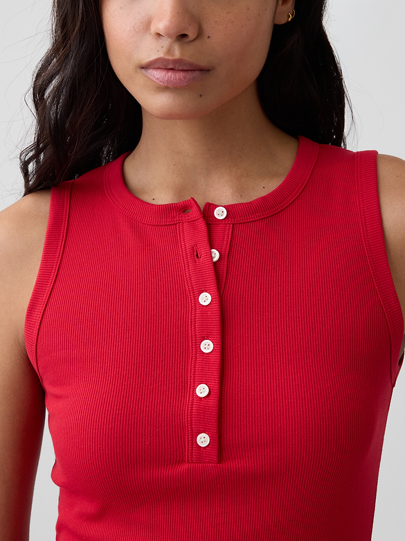 Ribbed Henley Tank Top