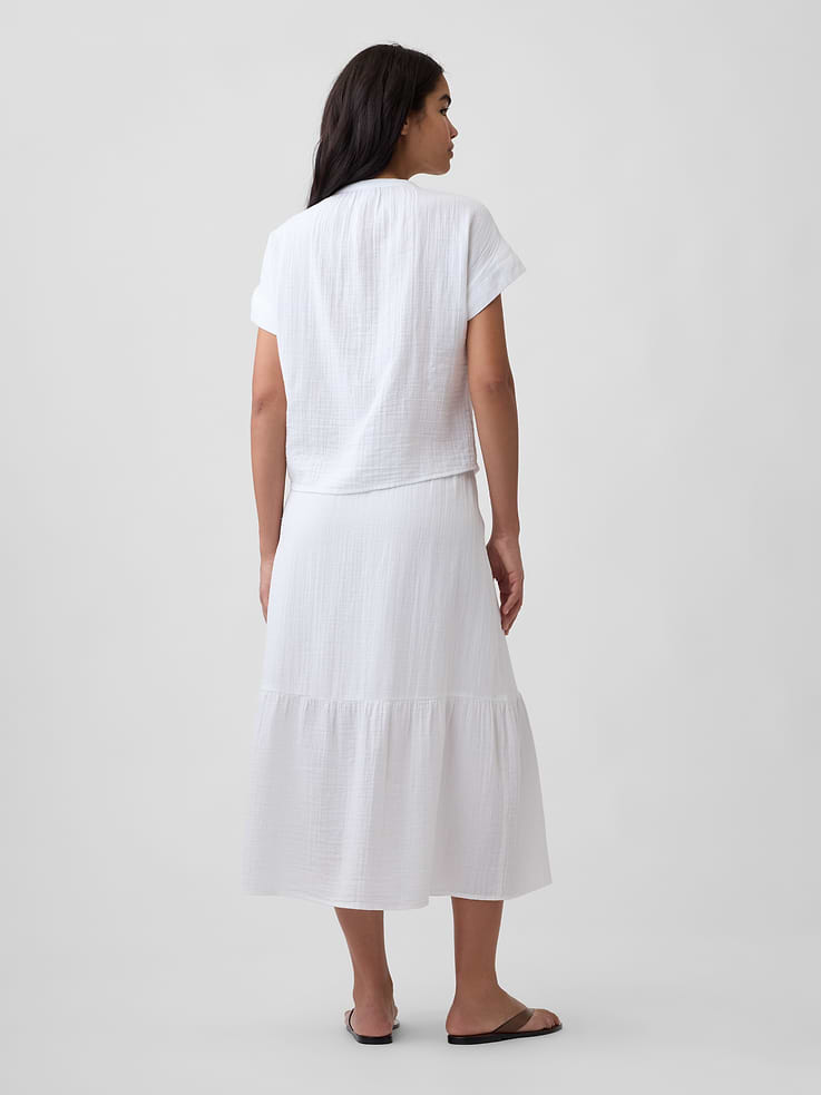Image number 2 showing, Pull-On Gauze Midi Skirt