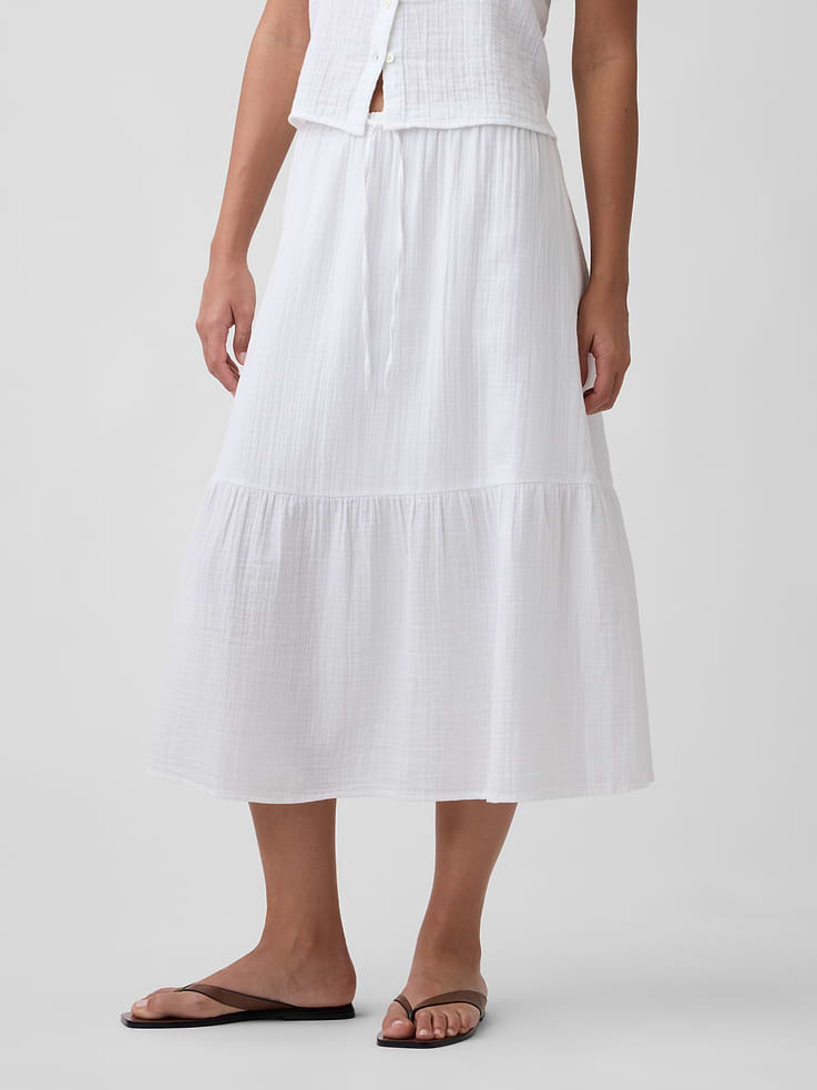 Image number 3 showing, Pull-On Gauze Midi Skirt
