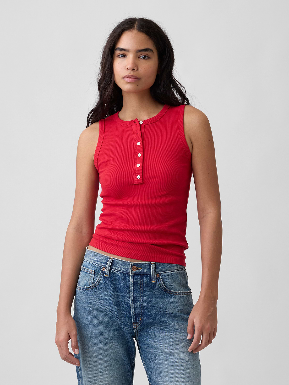 Ribbed Henley Tank Top | Gap Factory