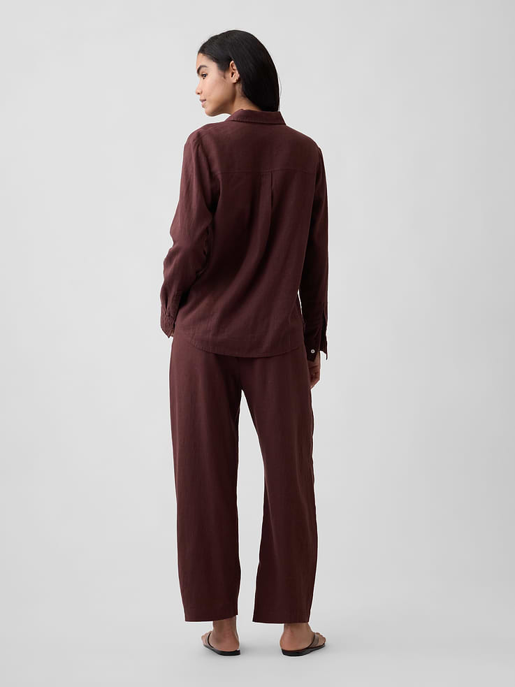 Image number 4 showing, Mid Rise Pull-On Linen-Blend Barrel Pants