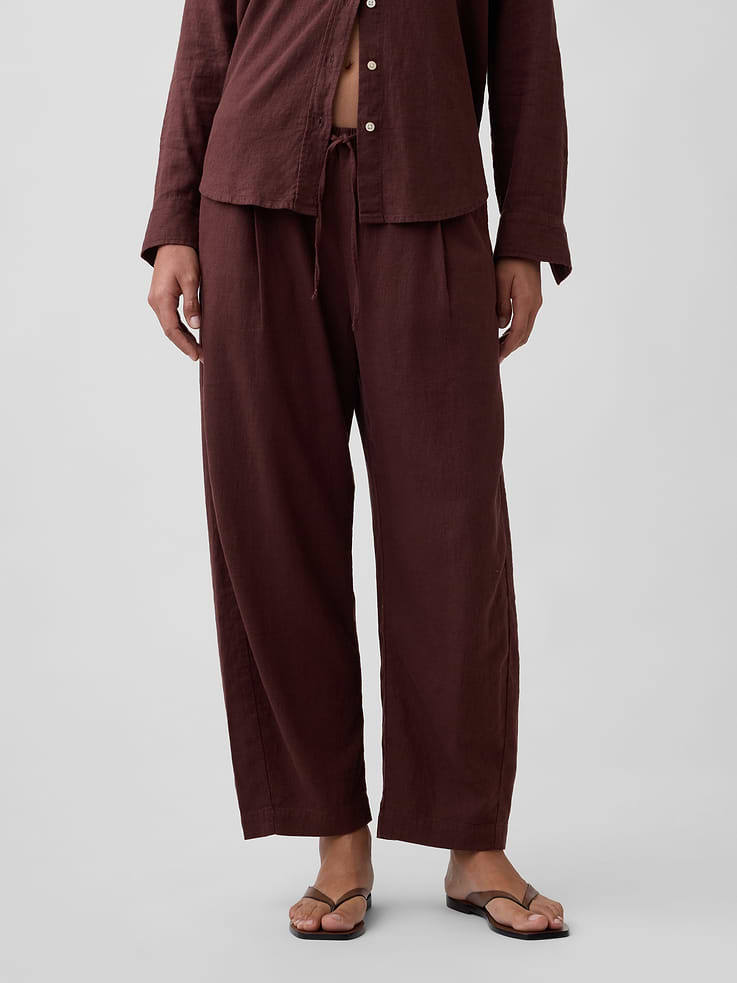 Image number 2 showing, Mid Rise Pull-On Linen-Blend Barrel Pants