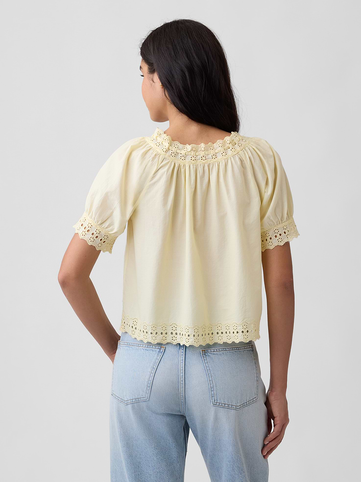 Image 2 of 5, Relaxed Embroidered Tie-Front Top