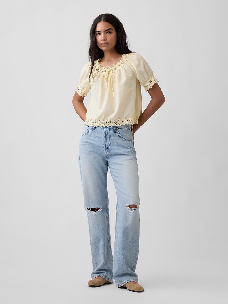 Image 3 of 5, Relaxed Embroidered Tie-Front Top