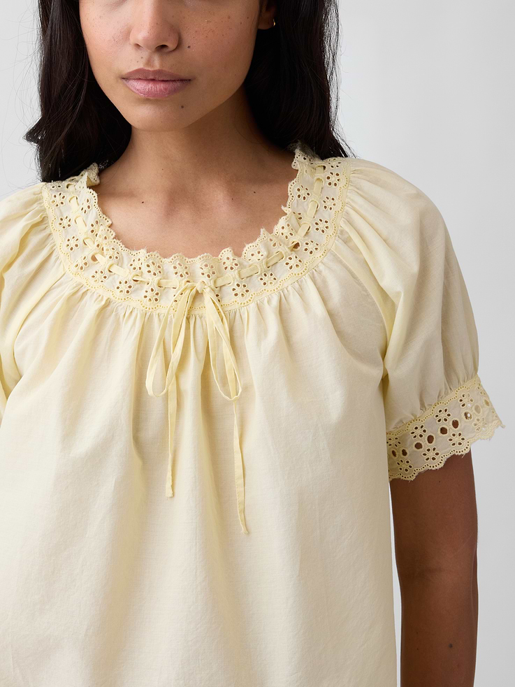 Image 4 of 5, Relaxed Embroidered Tie-Front Top