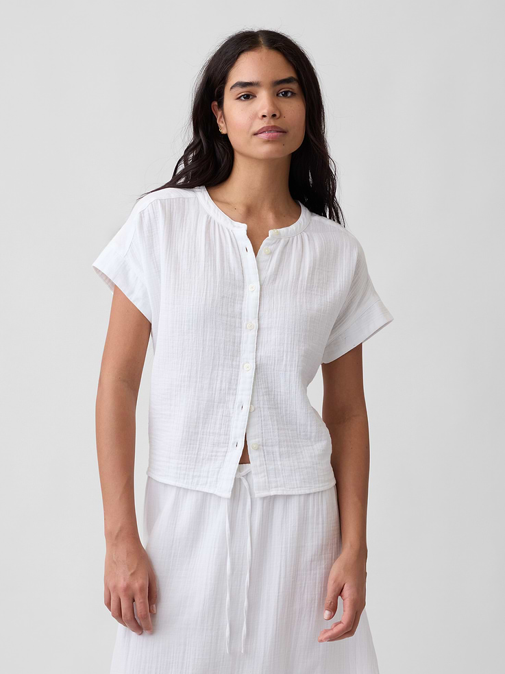 Image number 1 showing, Relaxed Button-Up Gauze Top