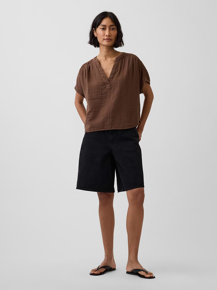 Image number 2 showing, Cotton Gauze Oversized Split-Neck Top