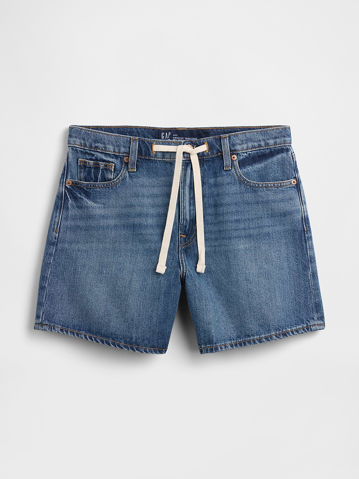 Image 7 of 7, SuperSoft Drawstring Denim Midi Shorts