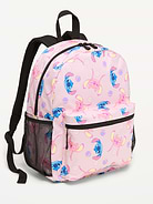Image 1 of 2, zip-top closure, canvas handle, padded shoulder straps with adjustable buckles, padded mesh back for added comfort and breathability, exterior zippered pouch compartment, durable stretchy mesh side pouch, smooth interior with interior mesh pocket, Disney©, Product #896287