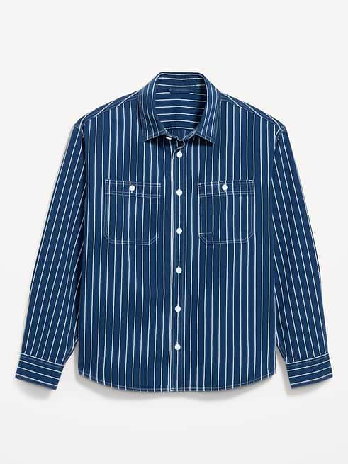 Old Navy Men's Loose Fit Striped Workwear Shirt - Blue