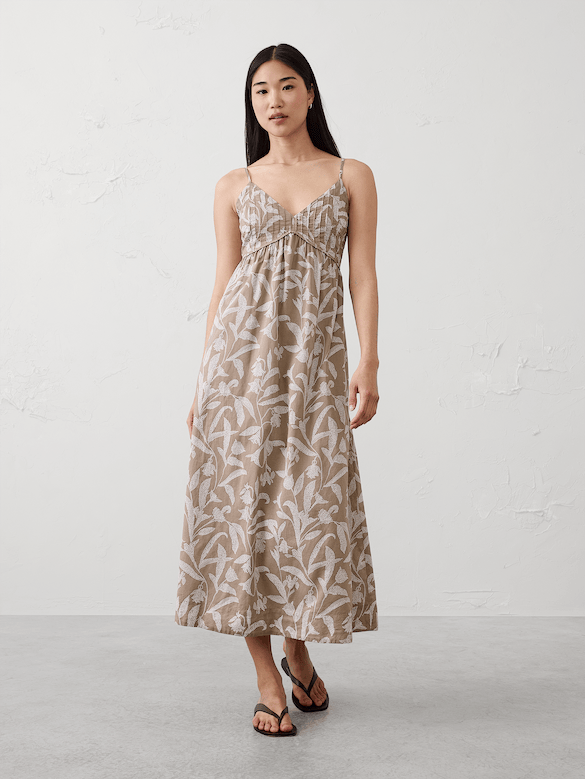 Pleated Voile Long Midi Dress