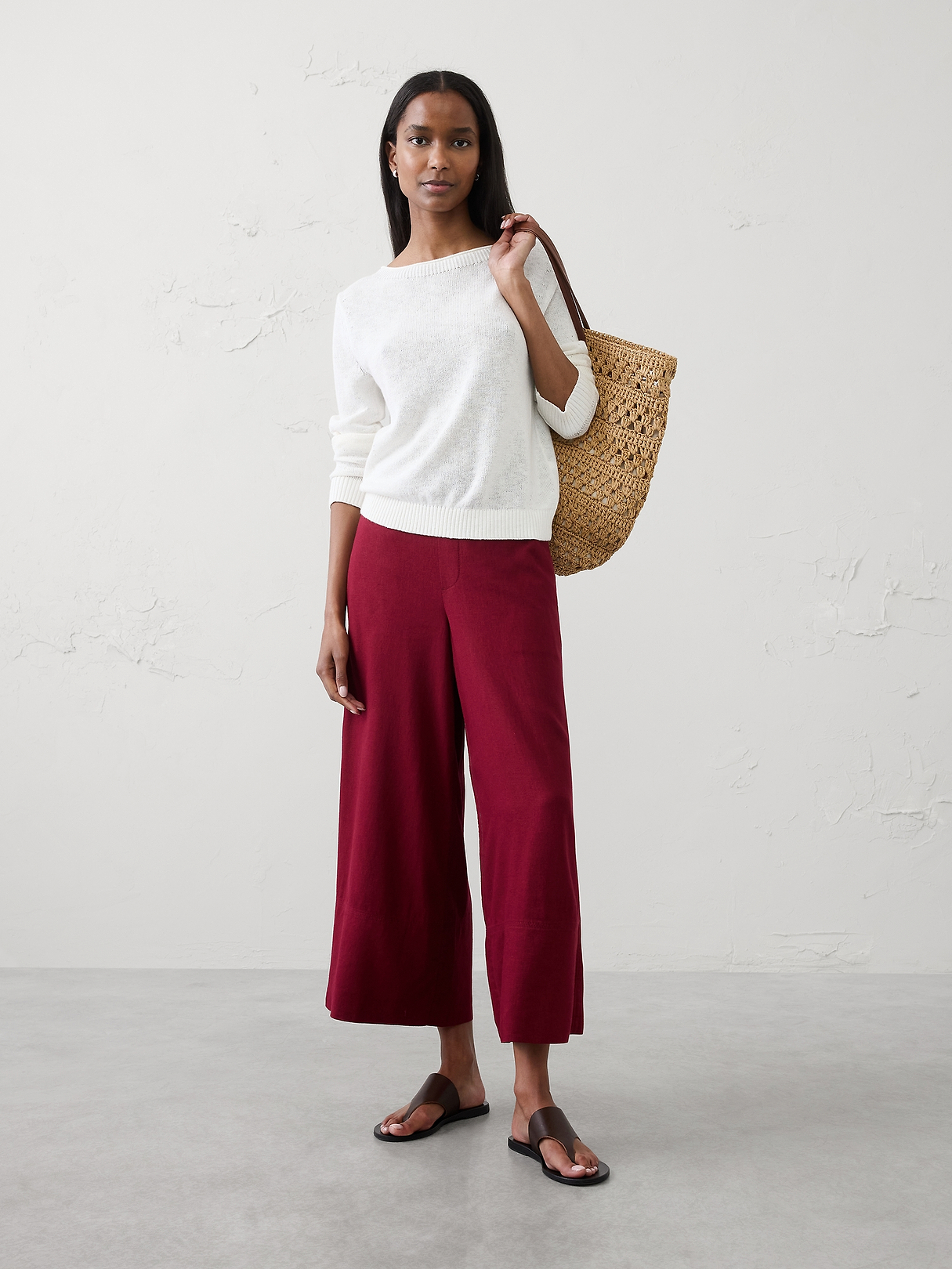 Anyday Wide-Leg High-Rise Linen-Blend Cropped Pant | Banana