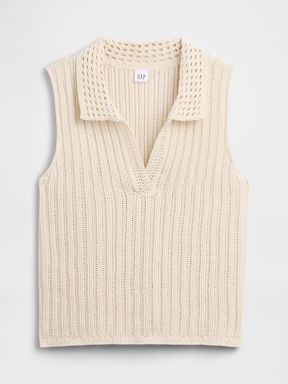 Sleeveless Crochet Collared Top