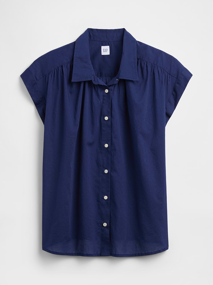 Image 5 of 5, Collared Cap-Sleeve Shirt