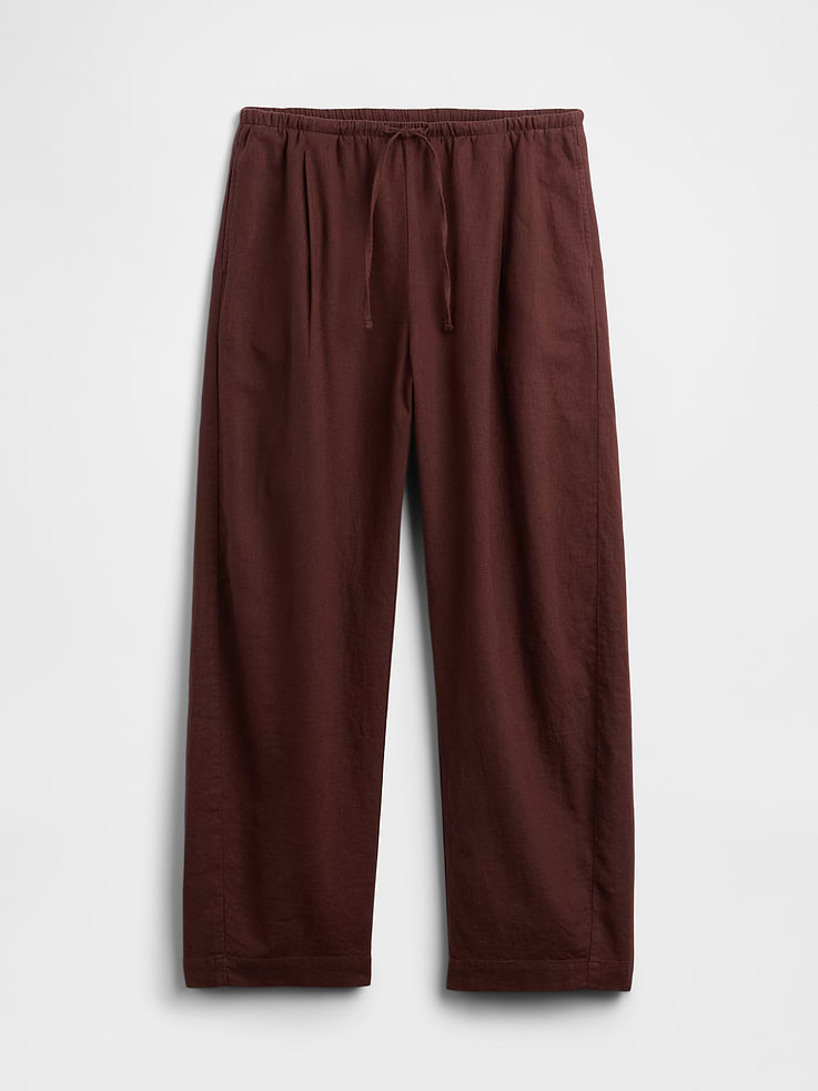Image number 7 showing, Mid Rise Pull-On Linen-Blend Barrel Pants