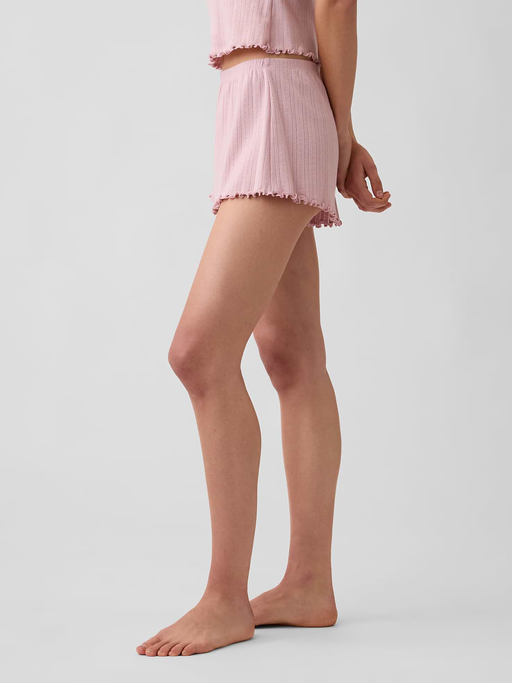 Image number 3 showing, Pointelle Lettuce-Hem PJ Shorts