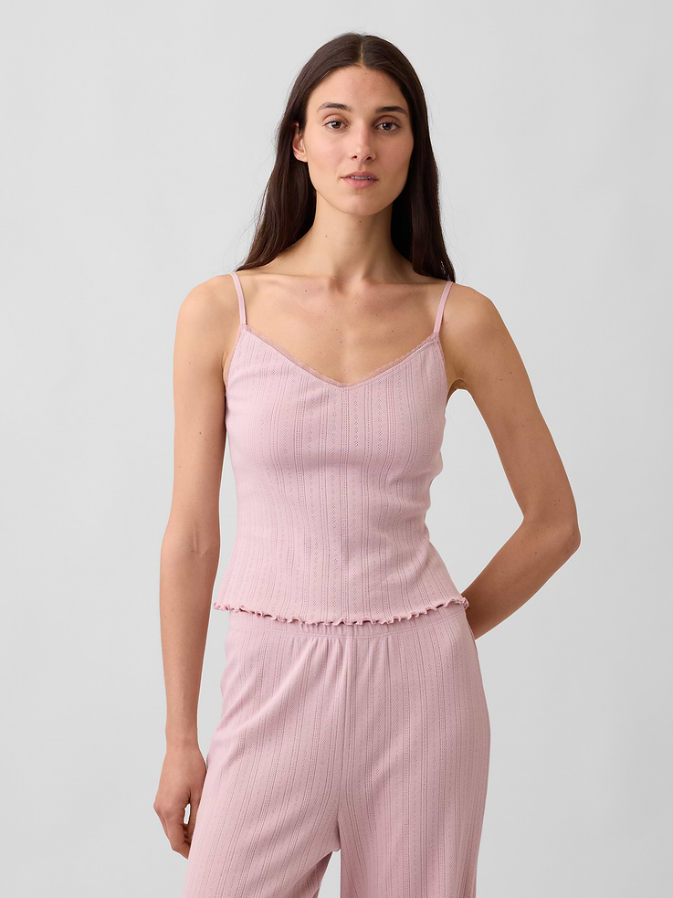Image number 1 showing, Pointelle Lettuce-Hem PJ Cami