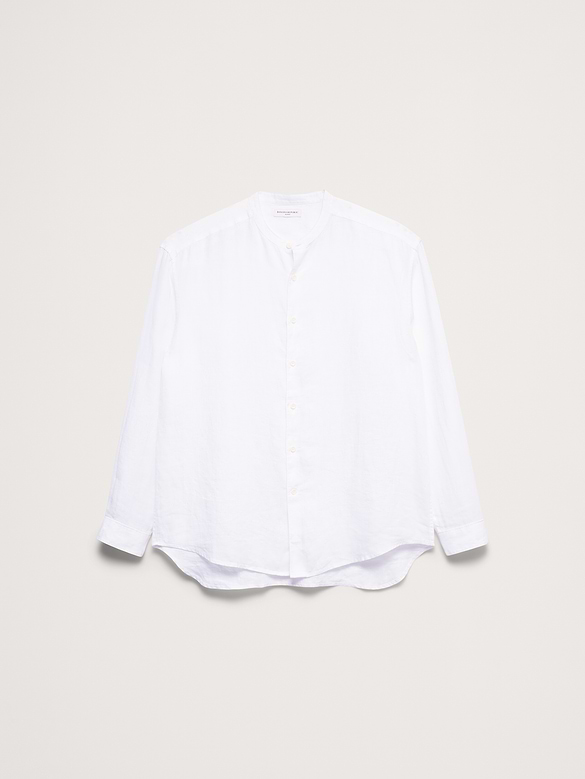 Relaxed-Fit Linen Banded-Collar Shirt