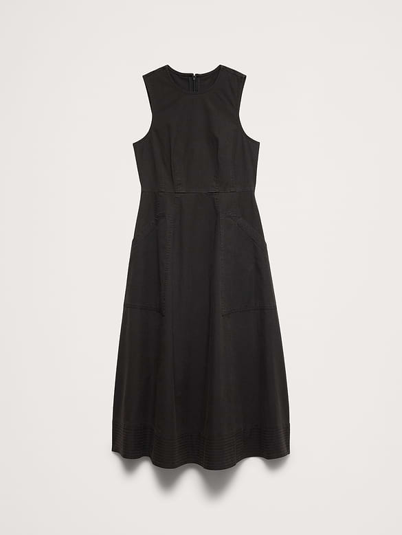 Cotton Canvas Utility Pocket Maxi Dress