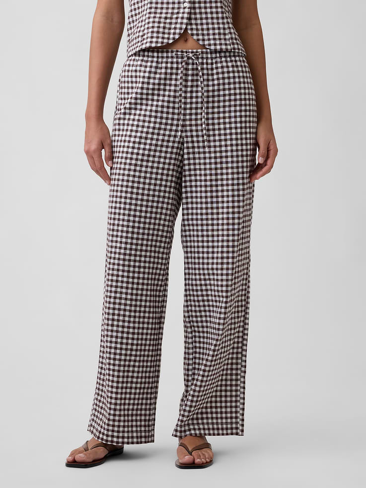 Image number 2 showing, Mid Rise Pull-On Wide-Leg Linen-Blend Pants