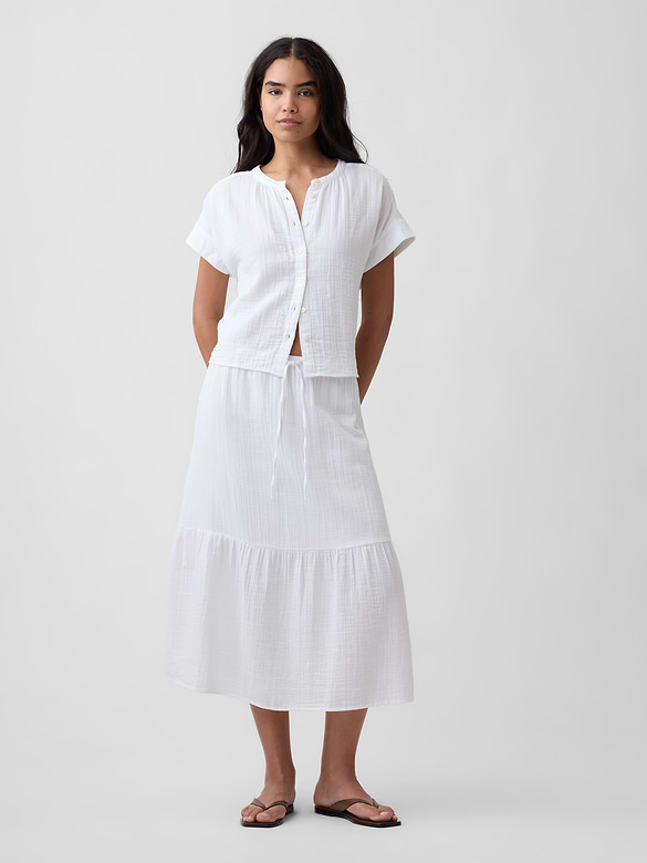 Relaxed Button-Up Gauze Top