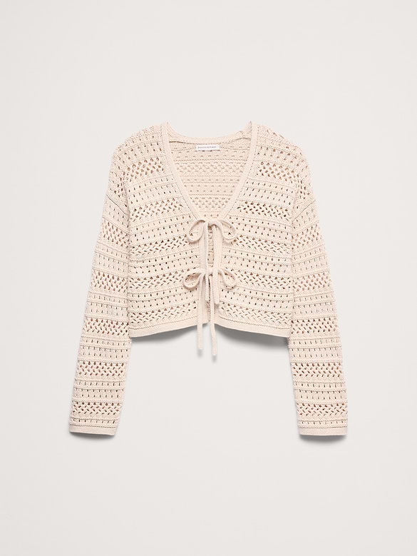Coastal Cotton Crochet Tie-Front Cardigan
