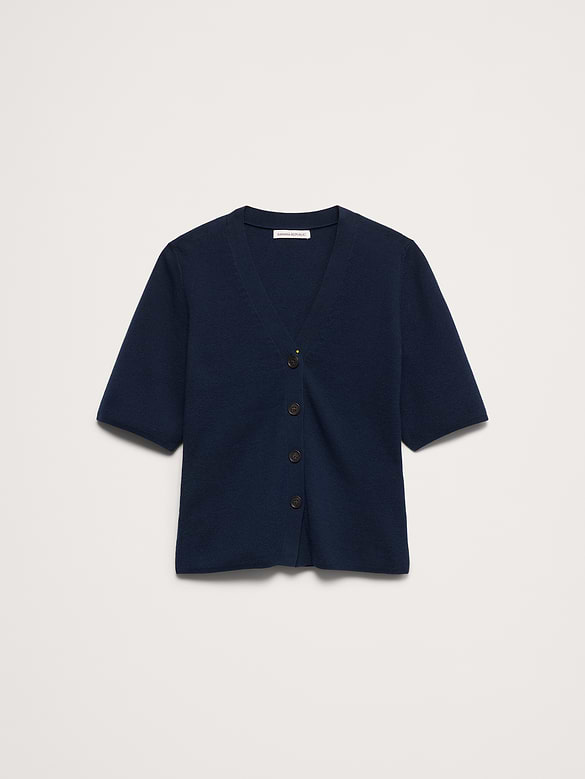 Larkspur Cotton-Silk Short-Sleeve Cardigan