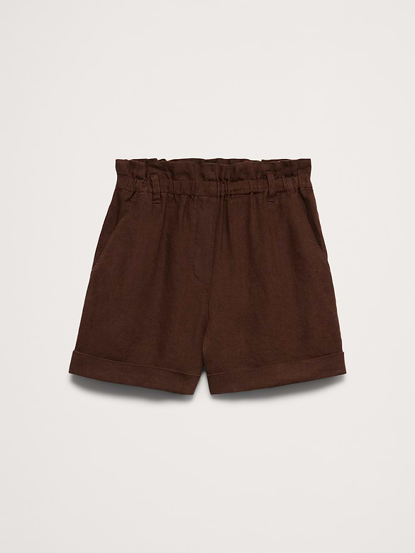 3.5" Paperbag-Waist Pull-On Linen Short