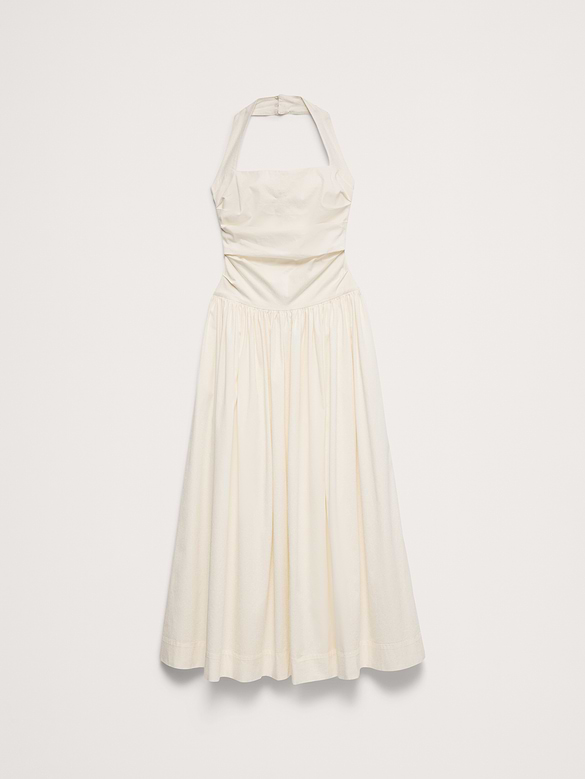 Stretch-Cotton Halter Maxi Dress