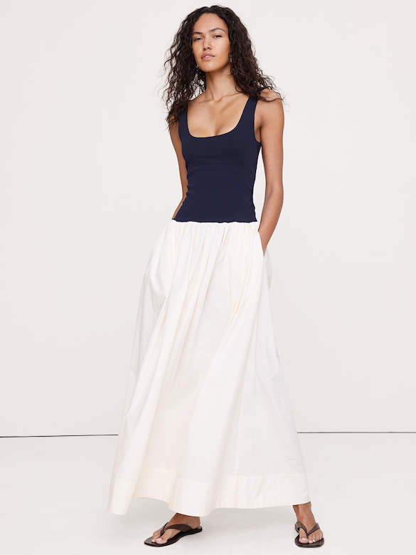 Sculpted-Stretch + Cotton Poplin Maxi Dress