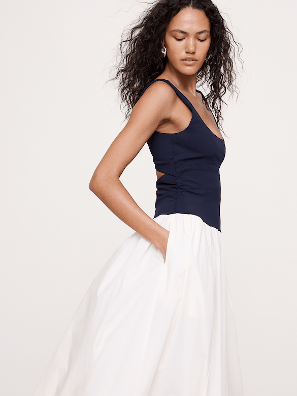 Sculpted-Stretch + Cotton Poplin Maxi Dress