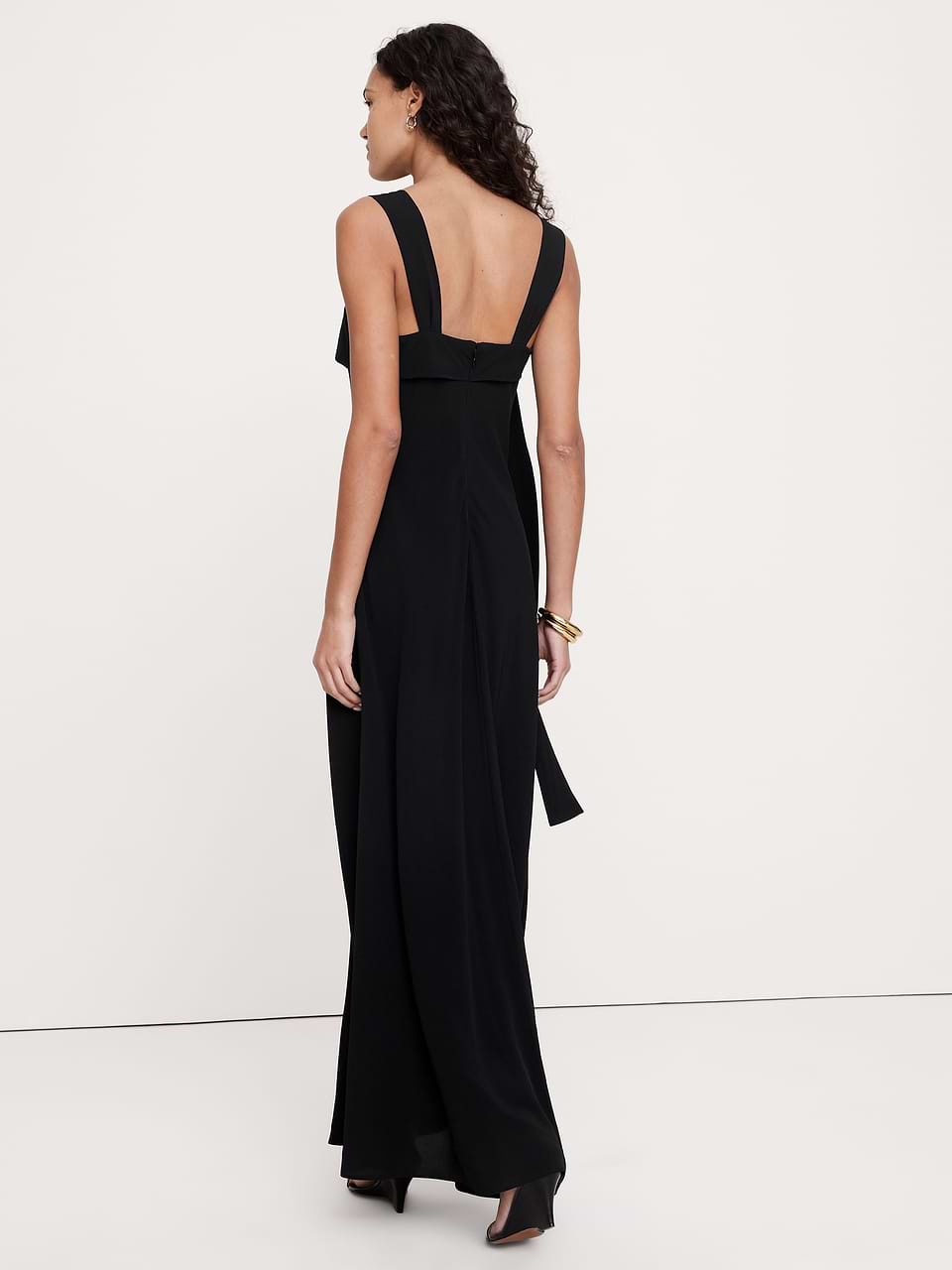 Banana Republic Women's Drapey Georgette Bias-Cut Slip Dress Black Size 14