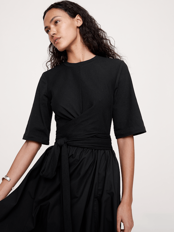 Cotton Poplin + Jersey Twisted Maxi Dress