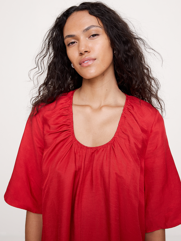 Viscose-Linen Scoop-Neck Mini Dress