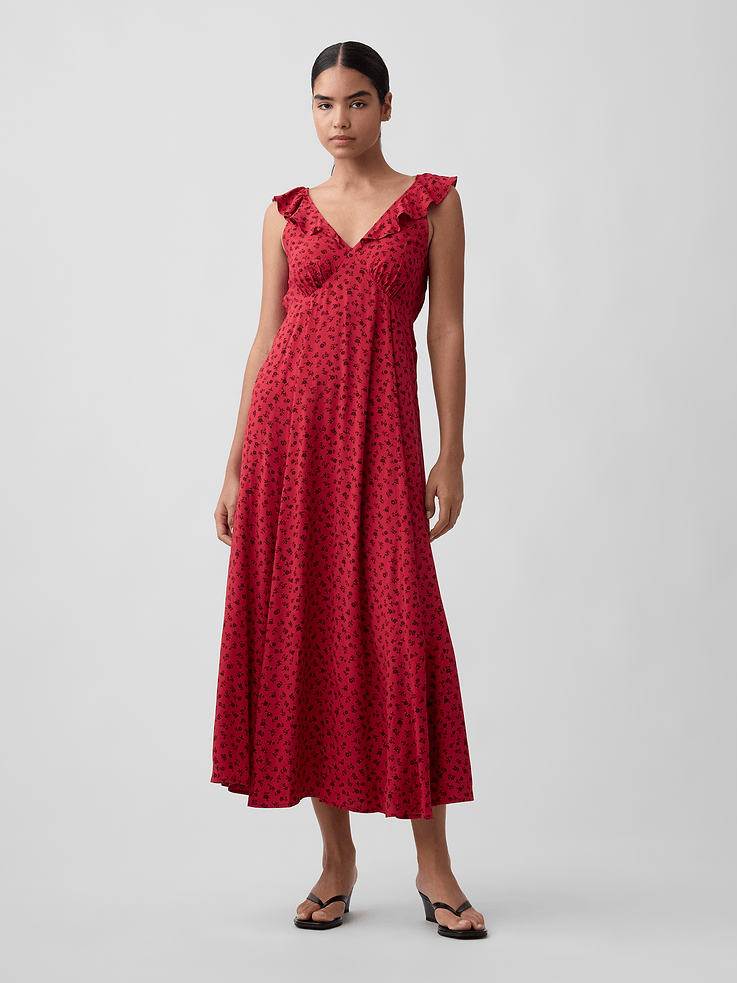 Image number 1 showing, Ruffle V-Neck Maxi Dress