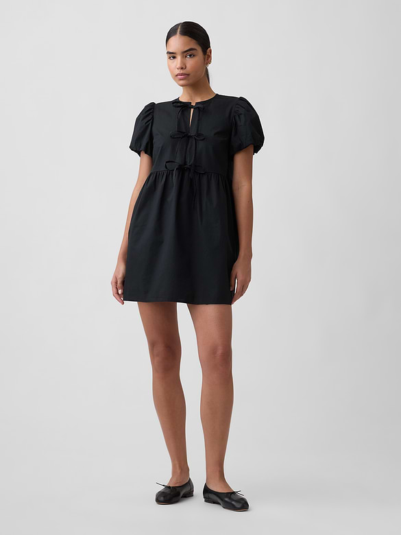 Puff Sleeve Tie-Front Mini Dress