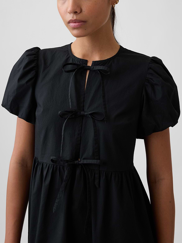 Puff Sleeve Tie-Front Mini Dress
